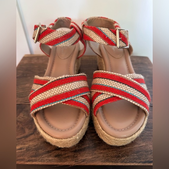 Market & Spruce size 8 platform espadrilles with orange, blue and neutral straps - Picture 2 of 8